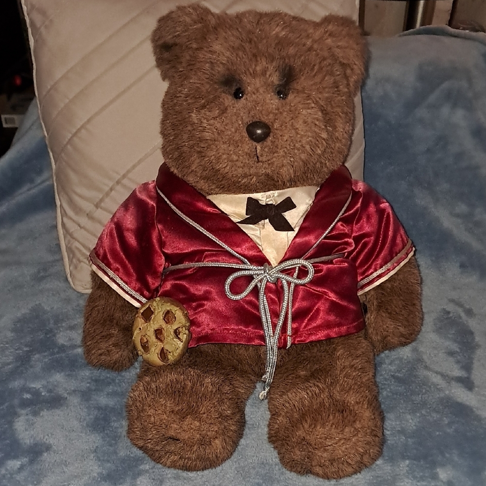 Vintage Gund 1983 Dennis Kyte Smoothie 19' Bear In A Silk Robe Holding A Cookie